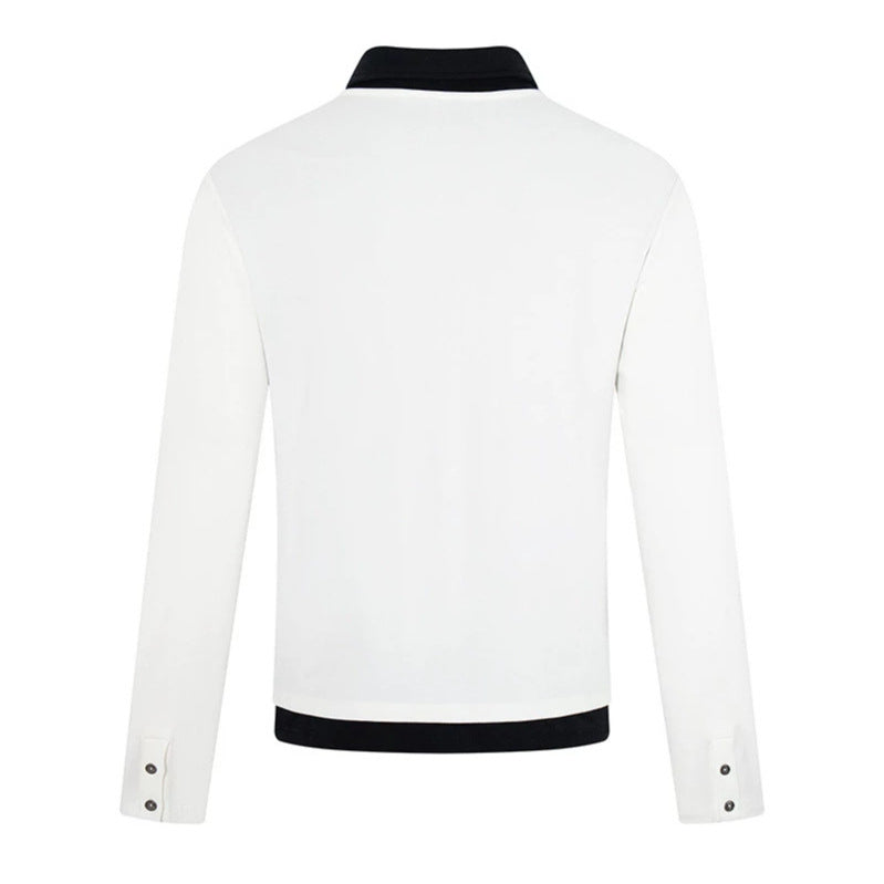 Men's long-sleeve polo shirt with asymmetrical button placket and contrasting collar Mune Fashion