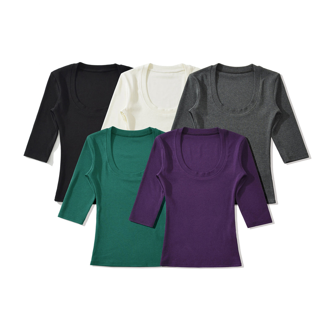 Women's fitted long sleeve with a deep round neckline Mune Fashion