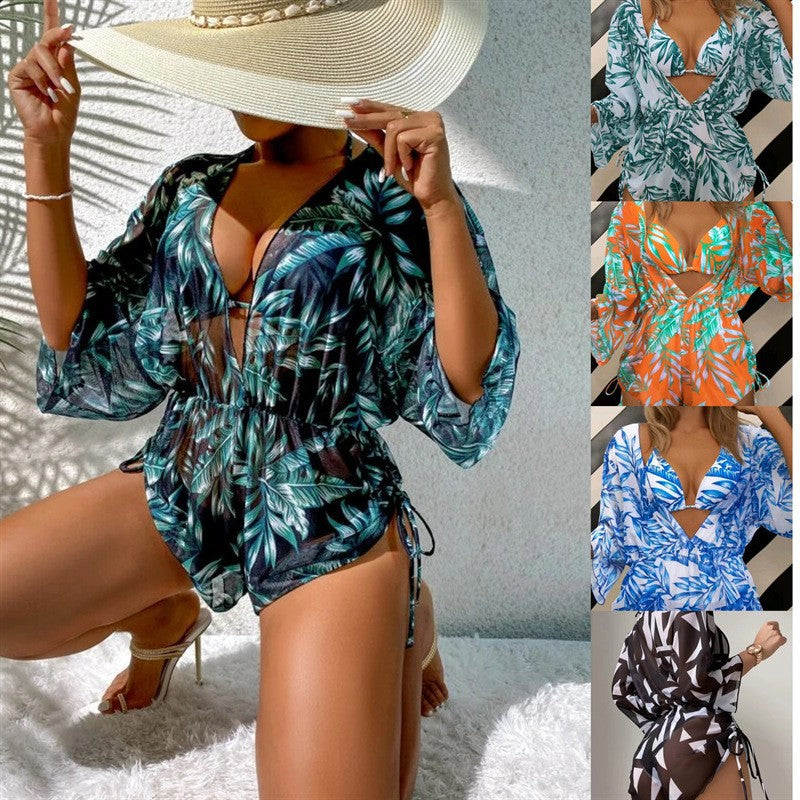 Women's swim set with floral wrap top and triangle bikini Mune Fashion