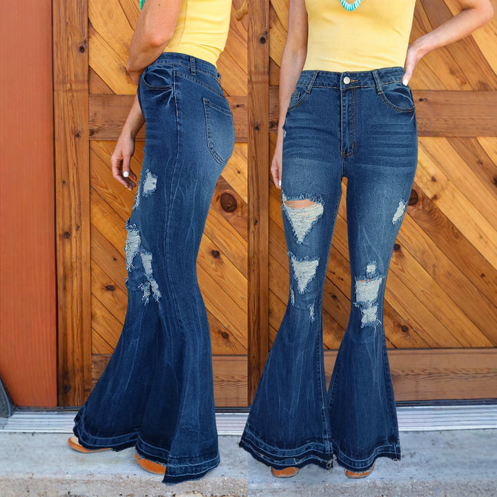Women's high-waisted destroyed flared jeans with sculpting comfort waistband Mune Fashion