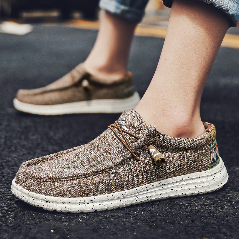 Men's Casual Canvas Moccasin Slipper with Braided Lacing and Spotted EVA Sole Mune Fashion