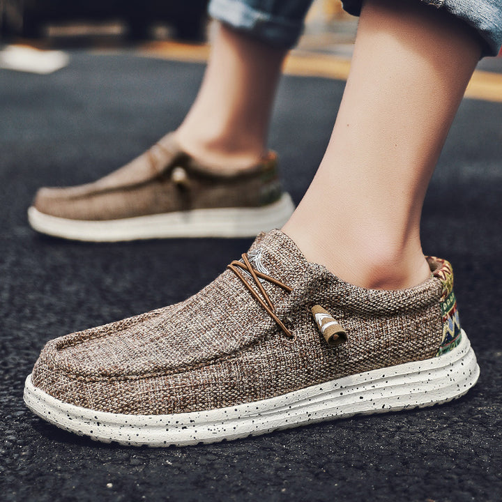 Men's Casual Canvas Moccasin Slipper with Braided Lacing and Spotted EVA Sole Mune Fashion