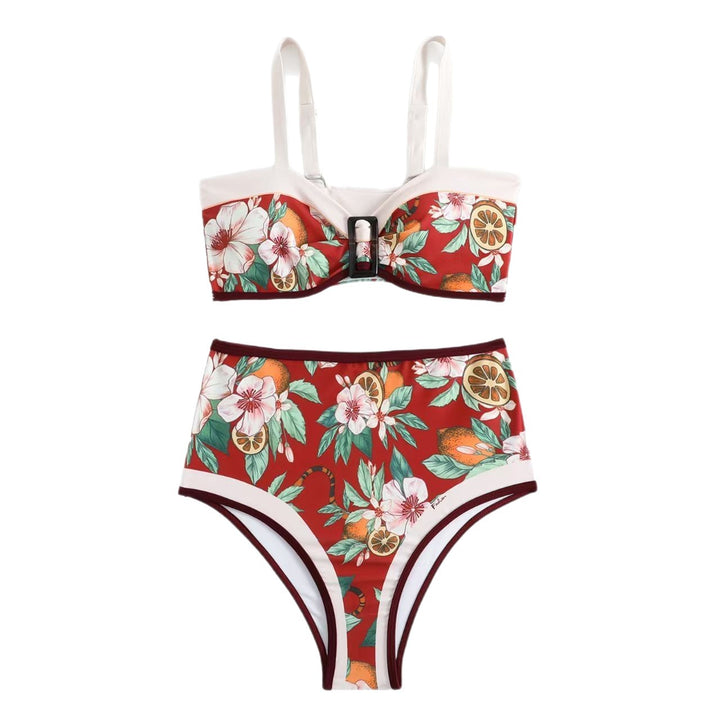 Women's High-Waisted Bikini Set with Floral Pattern and Adjustable Straps Mune Fashion