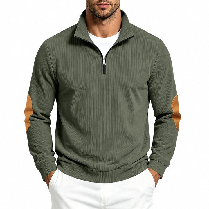 Men's half-zip pullover with waffle structure and elbow patches Mune Fashion