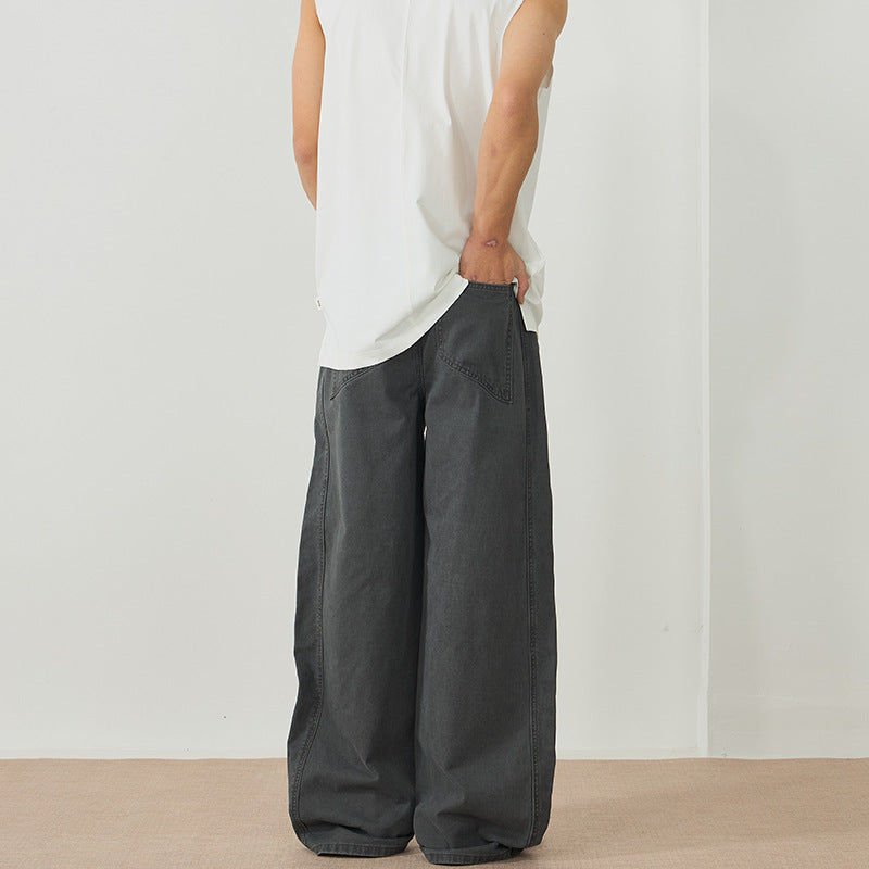 Men's Wide Panel Palazzo Pants with Workwear Stitching and Drop Crotch Mune Fashion