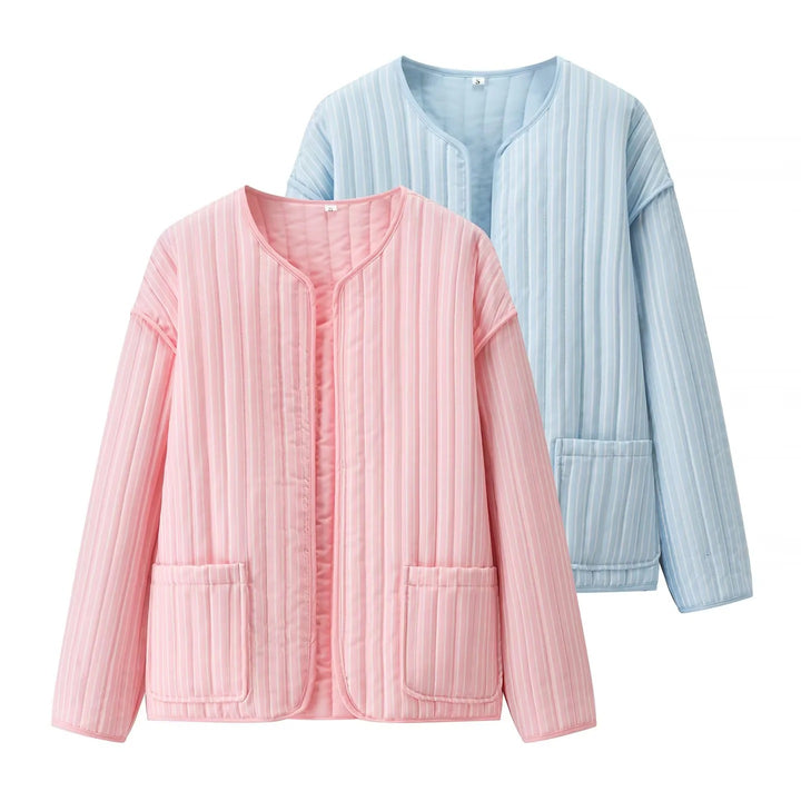 Women's Quilted Transition Jacket with Round Neckline, Light Padding and Patch Pockets Mune Fashion