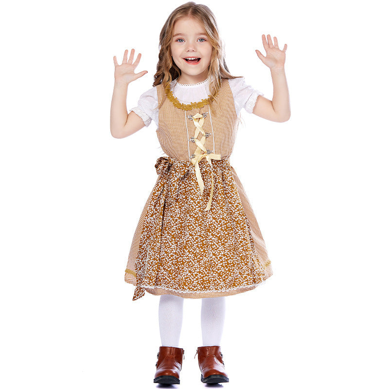 Women's traditional dirndl set with laced bodice, embroidered puff blouse and removable apron Mune Fashion
