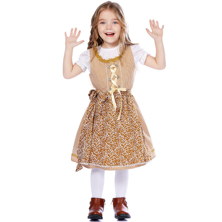 Women's traditional dirndl set with laced bodice, embroidered puff blouse and removable apron Mune Fashion