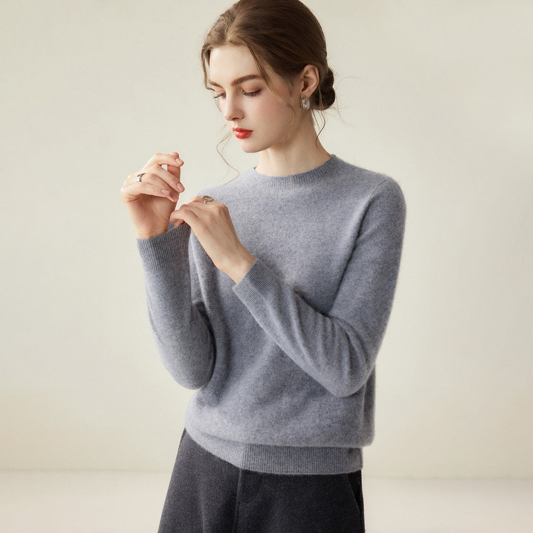 Ladies Lightweight Round Neck Sweater in Cashmere Look with Extra Fine Pile and Ribbed Hem Mune Fashion