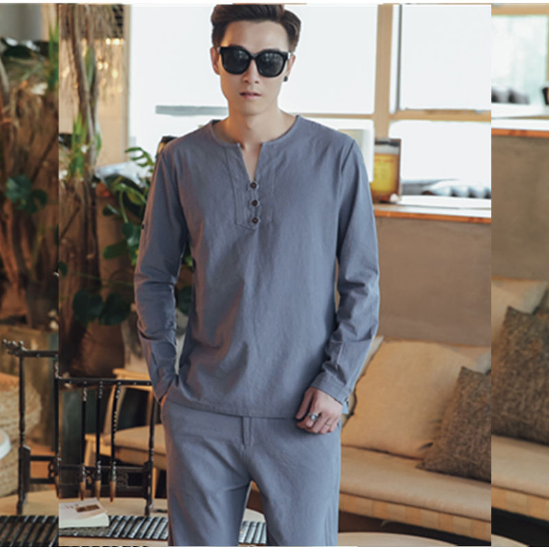 Men's Long Sleeve Henley Shirt with Stand Collar, Short Button Placket and Relaxed Fit Mune Fashion