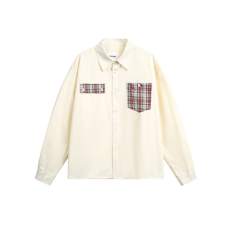 Unisex locker fit cotton shirt jacket with asymmetrical check chest flap pockets Mune Fashion
