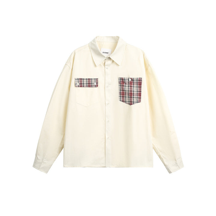 Unisex locker fit cotton shirt jacket with asymmetrical check chest flap pockets Mune Fashion