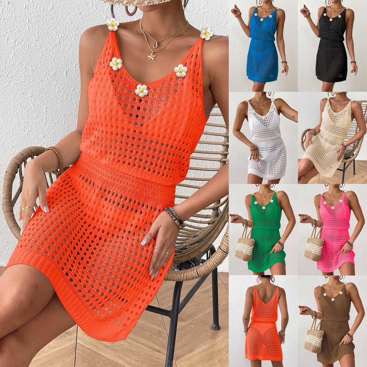 Ladies Crochet Dress with Floral Accents Mune Fashion