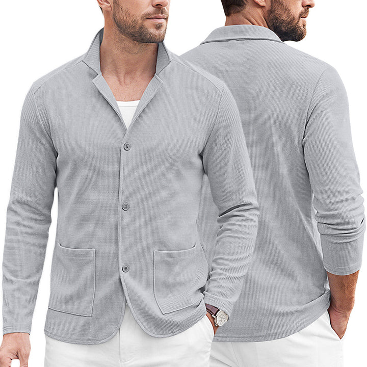 Men's knitted blazer cardigan with textured knit and patch pockets Mune Fashion