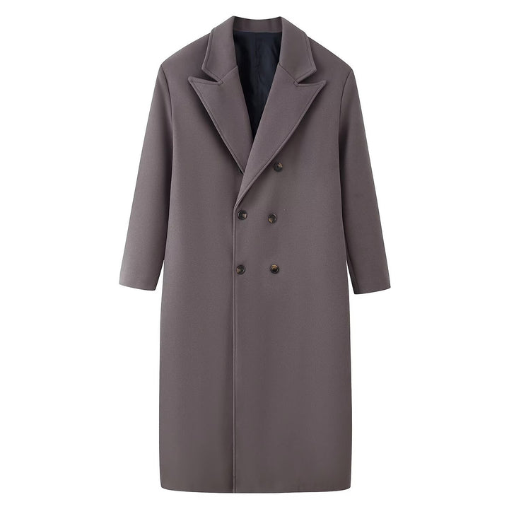 Men's Double-Breasted Long Coat with Narrow Lapels and Straight Cut Mune Fashion