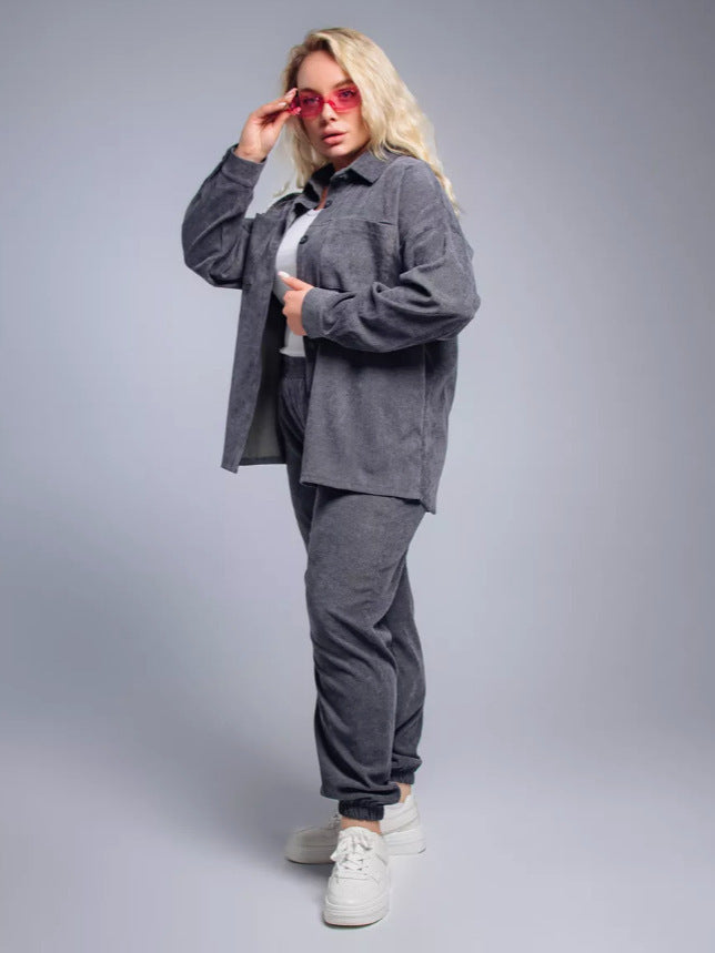 Women's oversized cord set with shirt jacket and elastic jog pants Mune Fashion