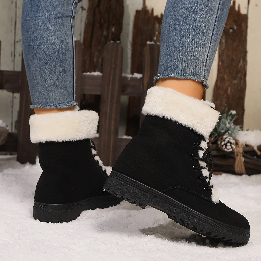 Women's Insulated Lace-Up Boots with Faux Fur Collar and Sturdy Tread Sole Mune Fashion