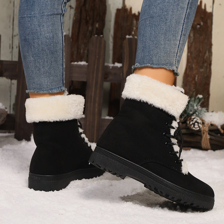 Women's Insulated Lace-Up Boots with Faux Fur Collar and Sturdy Tread Sole Mune Fashion