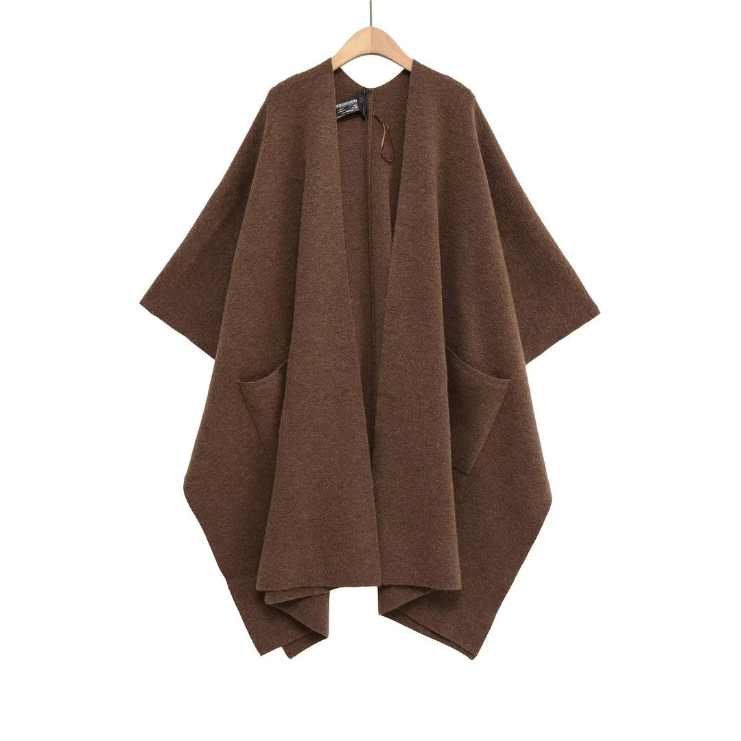 Women's Oversized Knit Poncho with Pockets and Asymmetric Hem Mune Fashion
