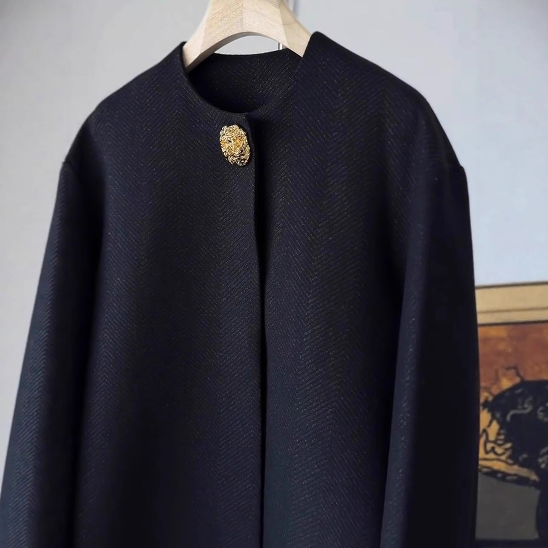 Women Elegant Short Blazer with Decorative Button Mune Fashion
