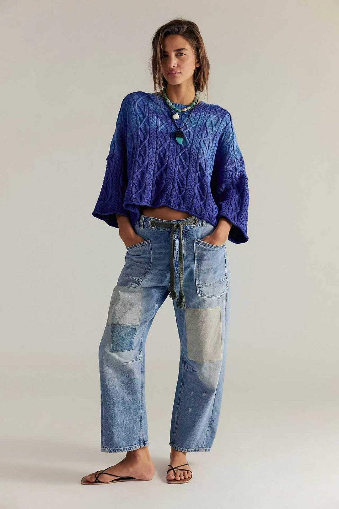 Women's high-waisted jeans in a loose fit with patch pockets and drawstring Mune Fashion