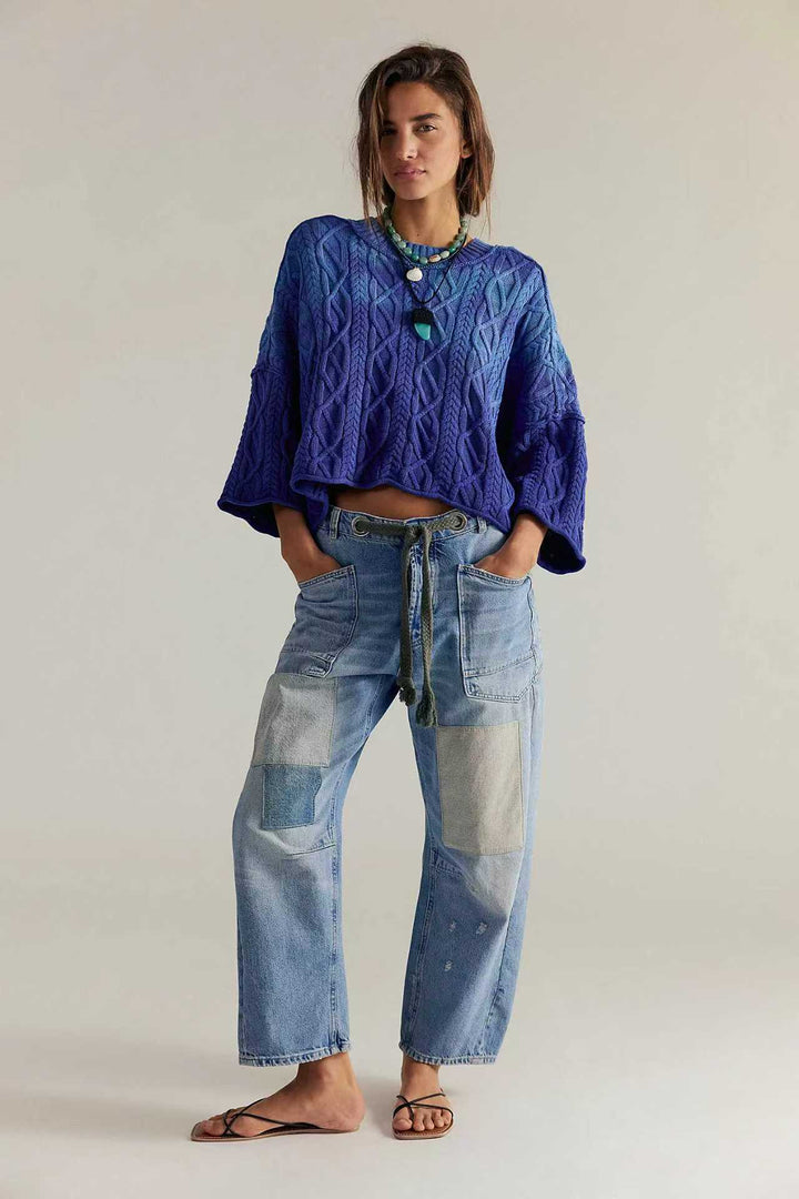 Women's high-waisted jeans in a loose fit with patch pockets and drawstring Mune Fashion