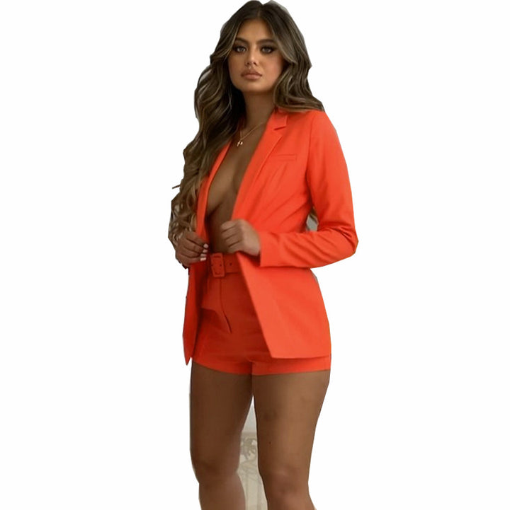 Women's Elegant Two-Piece Blazer-Shorts Set with Tailored Lapel Blazer and High-Waist Shorts Mune Fashion
