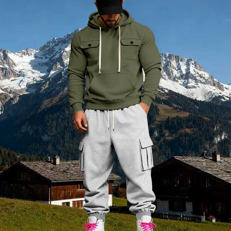 Men's Hooded Sweatshirt Set with Cargo Joggers and Patch Pockets Mune Fashion