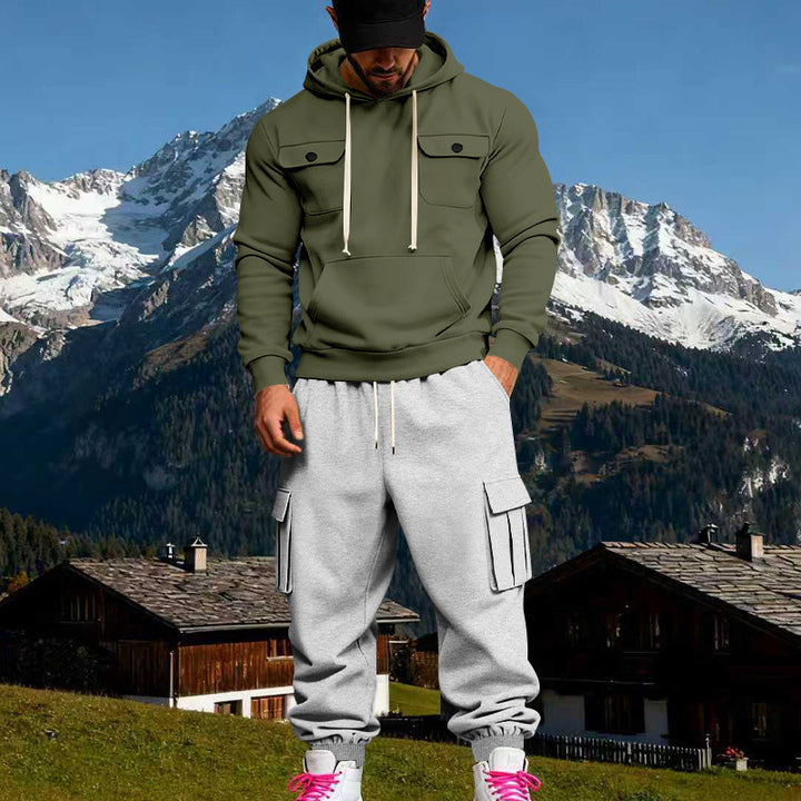Men's Hooded Sweatshirt Set with Cargo Joggers and Patch Pockets Mune Fashion