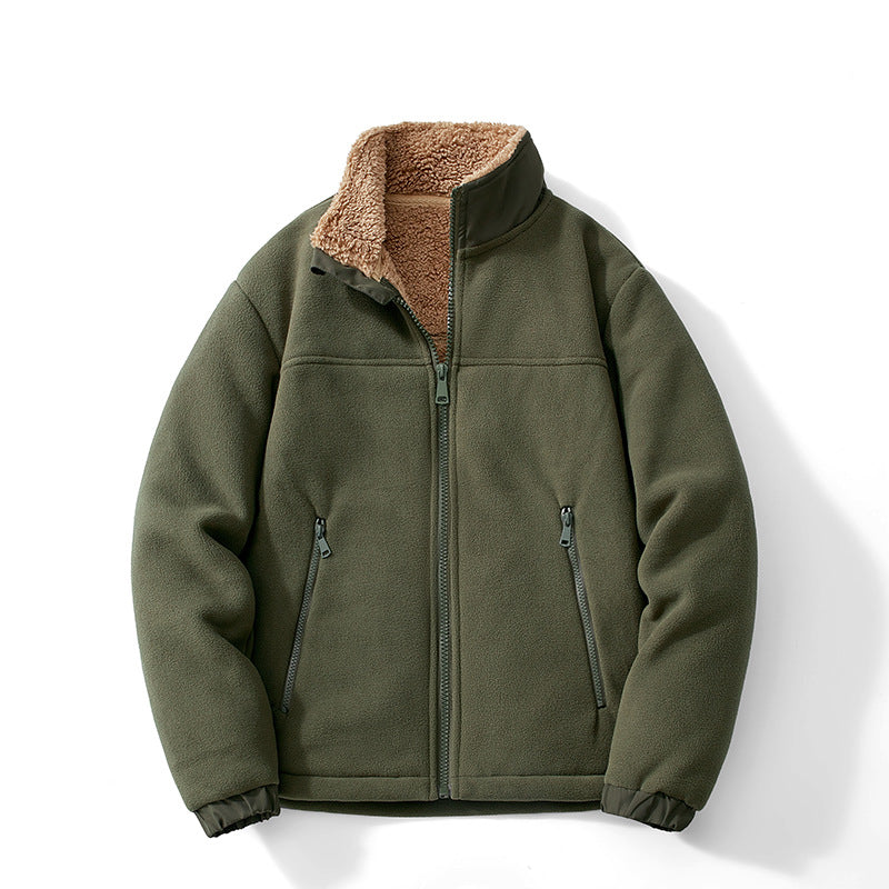 Men's Teddy-lined fleece jacket with stand-up collar, zipper and thermo inner lining Mune Fashion