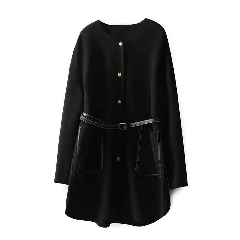 Women's Casual and Elegant Wool Coat with Belt Mune Fashion
