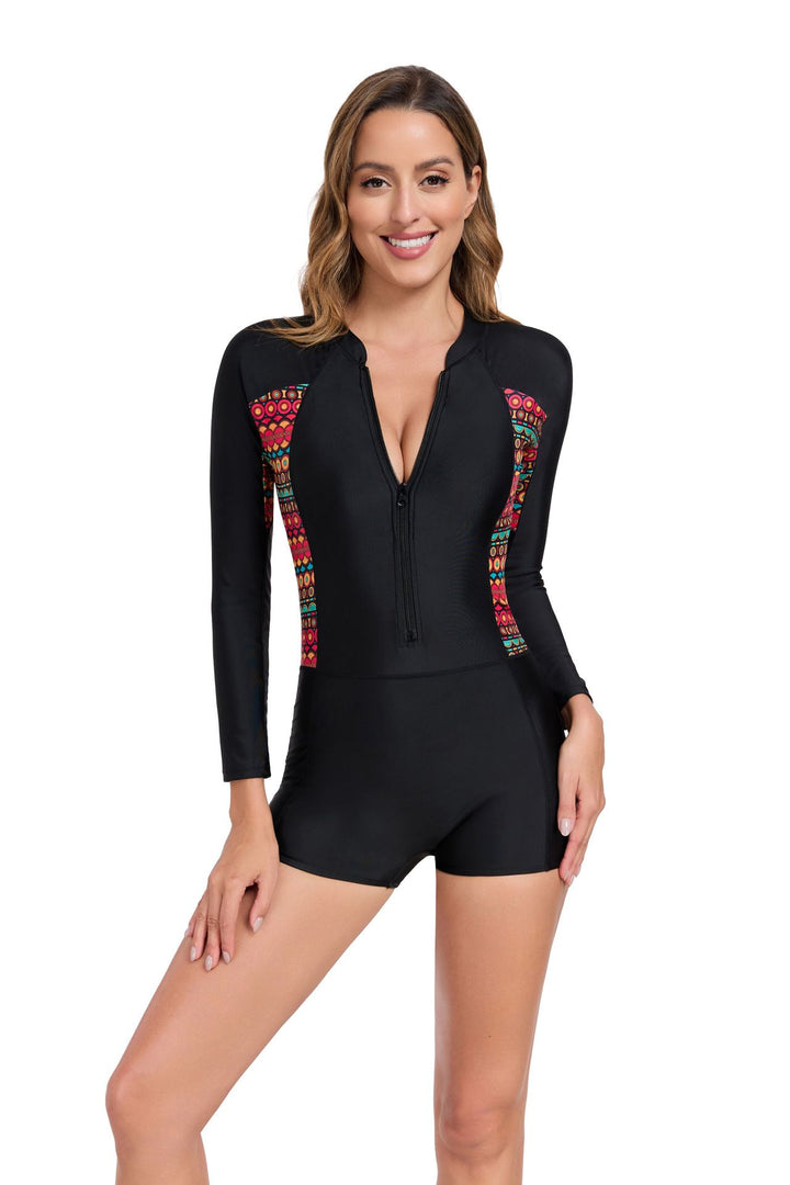 Women's Sporty Long Sleeve Swimsuit with Colorful Design Mune Fashion