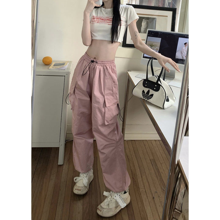 Women's wide cargo pants with tunnel drawstring, adjustable hem, and multiple pockets Mune Fashion