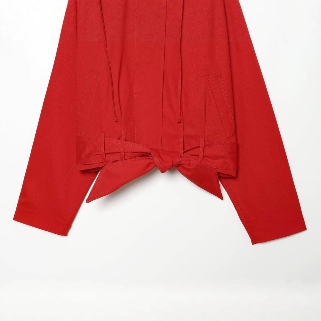 Women's Cropped Trench Coat with Waist Tie Belt and Boxy Silhouette Mune Fashion