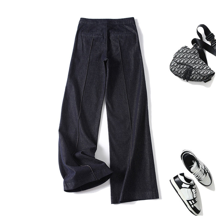 Women's High-Waist Wide Denim Trousers with Continuous Center Seam and Sewn-On Pockets Mune Fashion