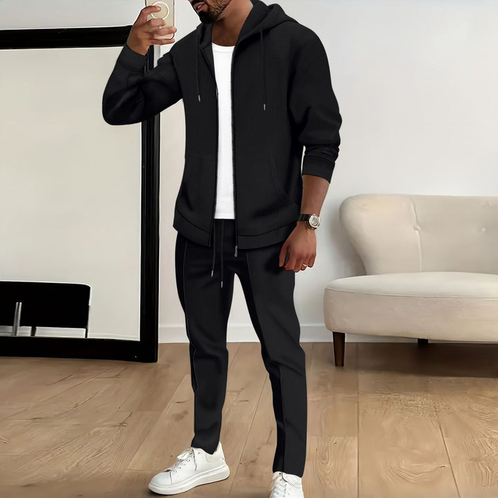 Men's nano Zip Hoodie and slim jogging pants set with structured jersey, kangaroo pockets and elastic drawstring Mune Fashion
