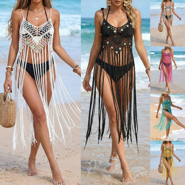 Women crocheted beach cover-up with fringed accents Mune Fashion