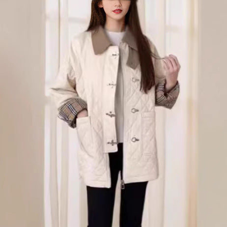 Women’s Stylish Quilted Coat with Check Pattern Mune Fashion