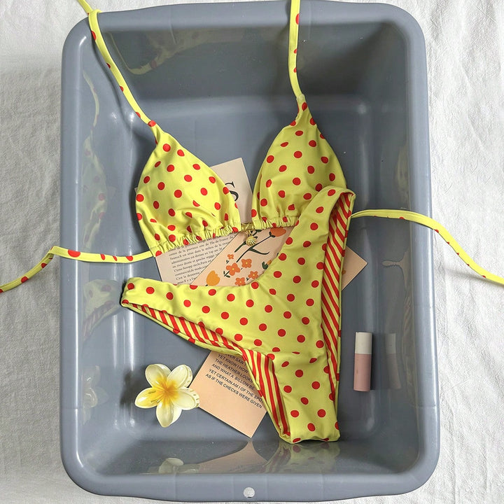 Women's Polka Dots Triangle Bikini with Adjustable Straps Mune Fashion