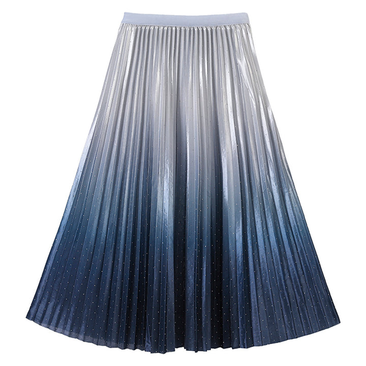 Women's pleated maxi skirt with ombré effect, fine metallic pointillism and elastic comfort waistband Mune Fashion