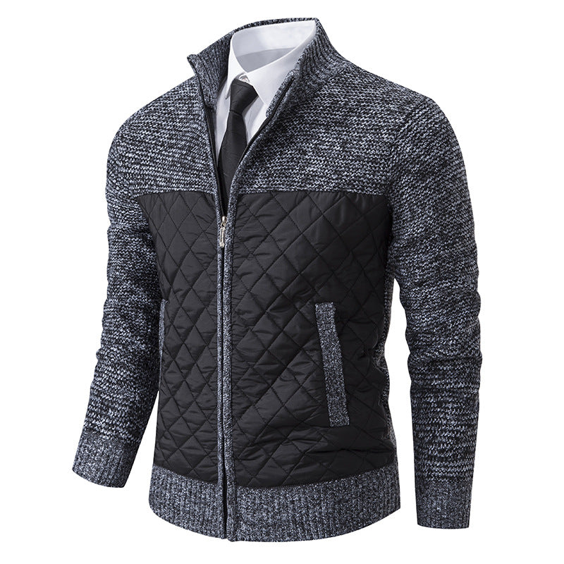 Men's quilted hybrid cardigan with diamond quilting, stand-up collar, insulating thermal lining, and zipper Mune Fashion