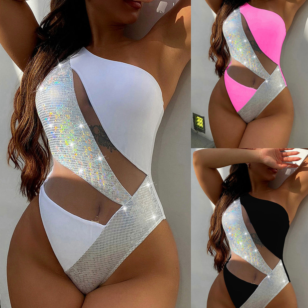 Women One-Sided Cut-Out Swimsuit with Glittering Design Element Mune Fashion