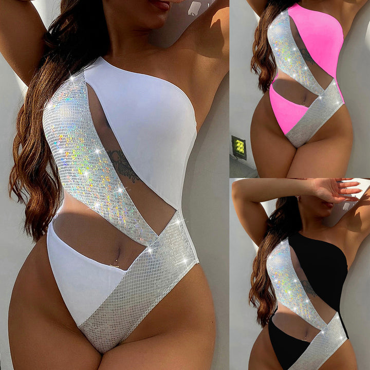 Women One-Sided Cut-Out Swimsuit with Glittering Design Element Mune Fashion
