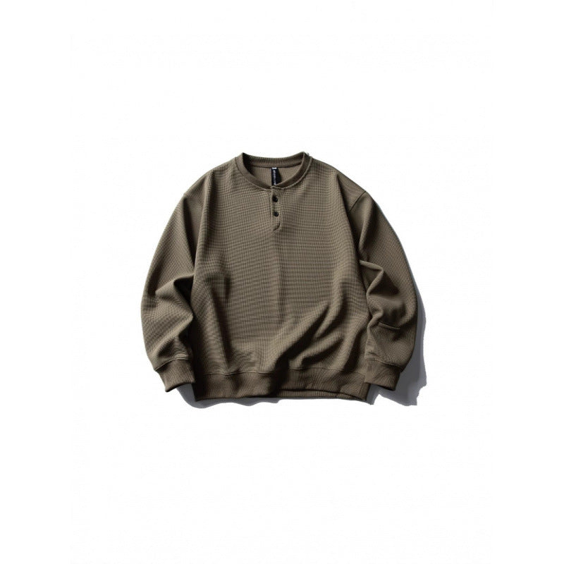 Unisex Waffle Knit Henley Sweatshirt in Oversize Cut with Button Placket Mune Fashion