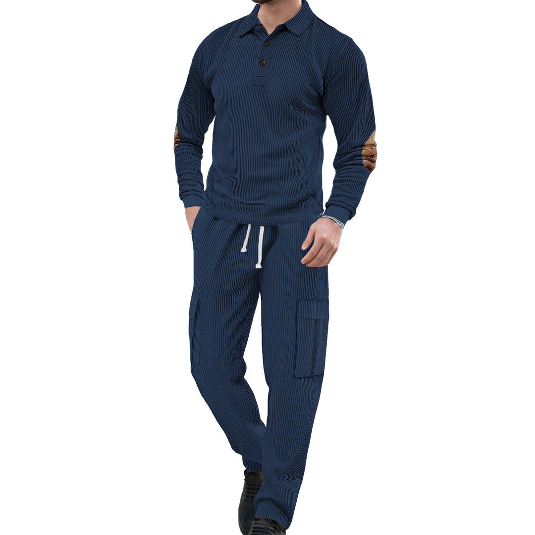 Men's nano ribbed lounge set with polo collar elbow patches and cargo pants Mune Fashion