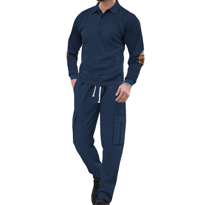 Men's nano ribbed lounge set with polo collar elbow patches and cargo pants Mune Fashion