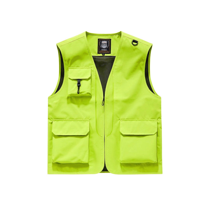 Men's Visible Multifunctional Utility Vest with Mesh Lining, Multiple Pockets and D-Ring Drun