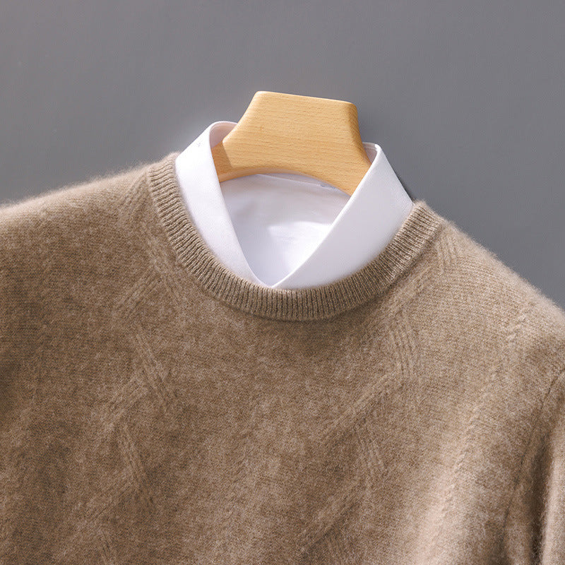 Men's Luxurious Fine Knit Crew Neck Sweater with Subtle Cable Pattern Mune Fashion