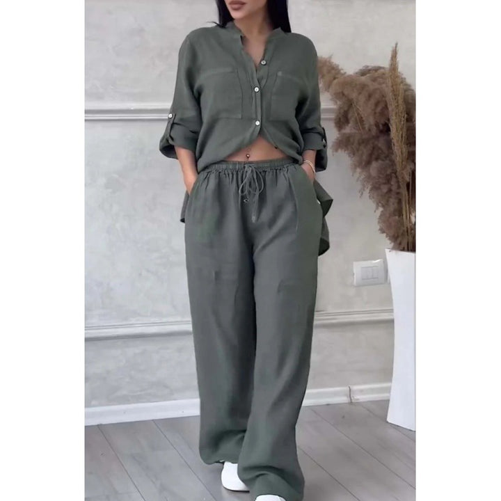 Women's Wide Linen Blend Pants with High Elastic Waistband, Drawstring and Palazzo Silhouette Mune Fashion