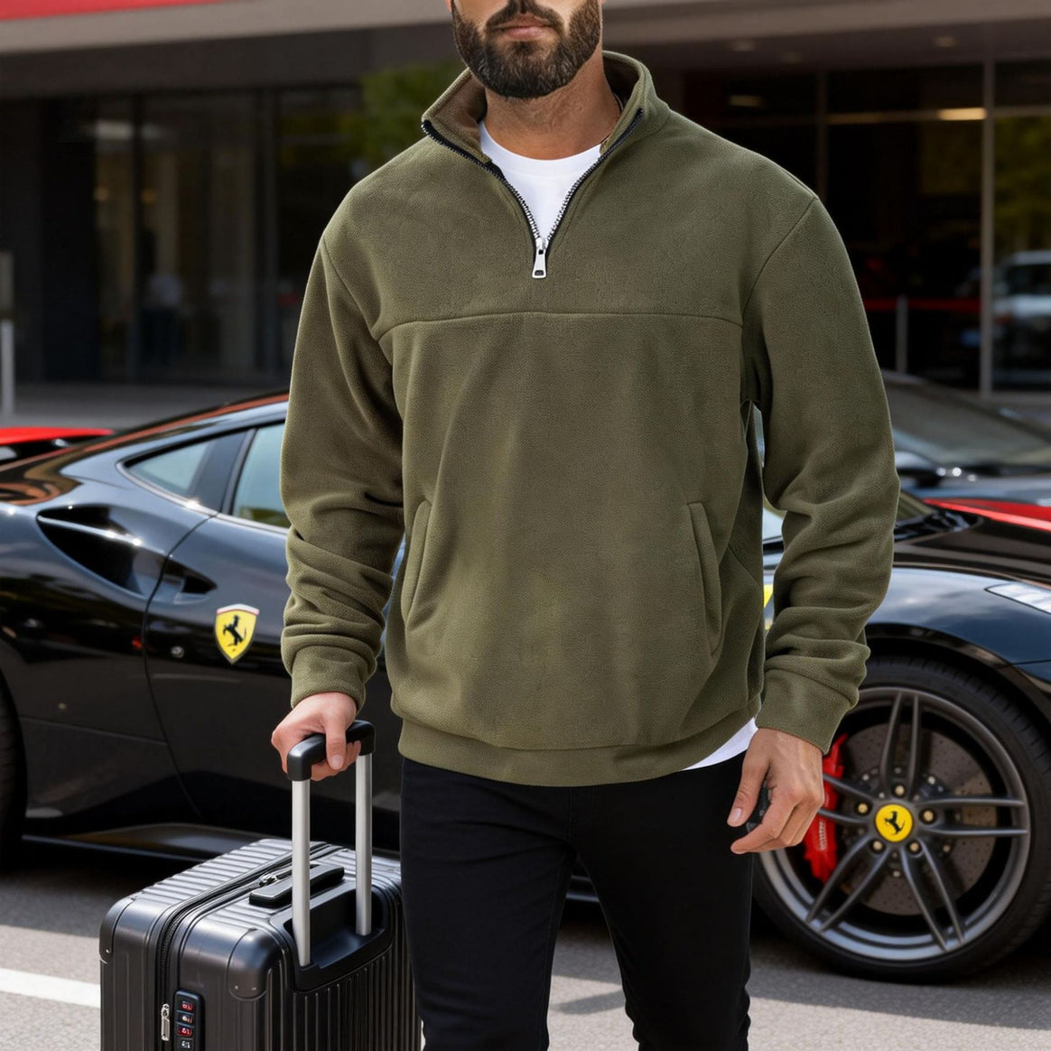 Men's nano warmer fleece half-zip pullover with stand-up collar, kangaroo pocket, and relaxed fit Mune Fashion